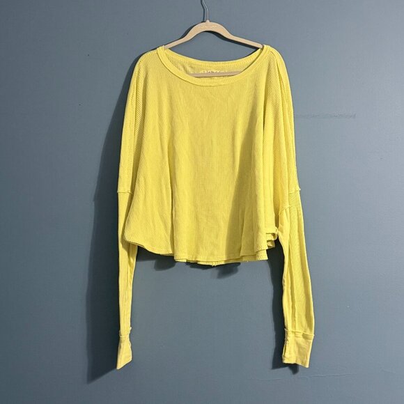 Free People We The Free Cotton Waffle Knit Dolman Sleeve Small Yellow - Picture 1 of 8